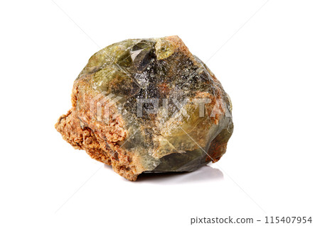 Macro stone Grossular mineral on white background 115407954