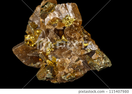 Macro siderite mineral stone on black background Macro siderite mineral stone on black background 115407980