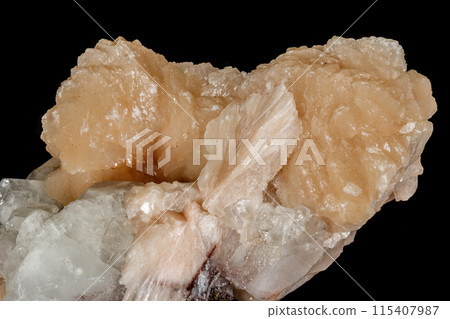 Macro stone albite mineral on white black Macro stone albite mineral on white black 115407987