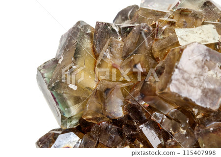 Macro stone mineral Fluorite on a white background Macro stone mineral Fluorite on a white background 115407998