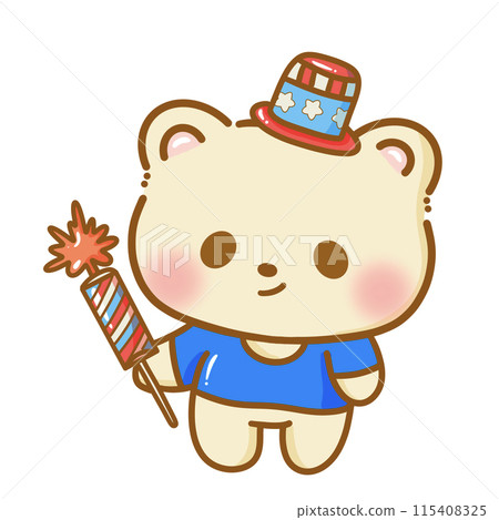 Hand drawn illustration kawaii bear american 4th of july party celebration USA Independence Day Doodle cute animal national isolated elements on white background wearing uncle sam hat firecracker Hand drawn illustration kawaii bear american 4th of july party celebration USA Independence Day Doodle cute animal national isolated elements on white background wearing uncle sam hat firecracker 115408325