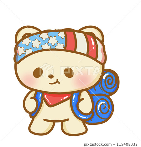 Hand drawn illustration kawaii bear american 4th of july party celebration USA Independence Day Doodle cute animal national isolated elements on white background going hiking 115408332