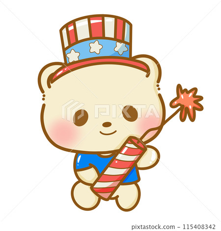 Hand drawn illustration kawaii bear american 4th of july party celebration USA Independence Day Doodle cute animal national isolated elements on white background wearing uncle sam hat firecracker Hand drawn illustration kawaii bear american 4th of july party celebration USA Independence Day Doodle cute animal national isolated elements on white background wearing uncle sam hat firecracker 115408342