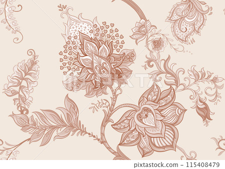 Fantasy flowers in retro, vintage, jacobean embroidery style Fantasy flowers in retro, vintage, jacobean embroidery style 115408479
