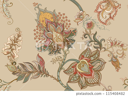 Fantasy flowers in retro, vintage, jacobean embroidery style Fantasy flowers in retro, vintage, jacobean embroidery style 115408482