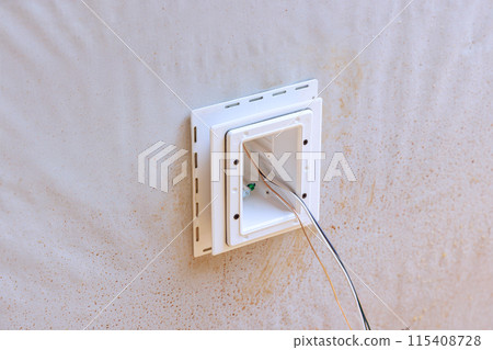 Installation on an external wall using weatherproof, deep plastic electrical box 115408728