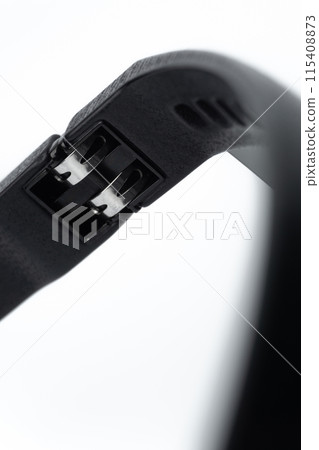 Futuristic black glasses - visor detail on a white background 115408873