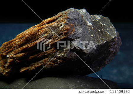Santabarbaraite is rare precious natural stone on black background. AI generated. Header banner mockup with space. 115409123