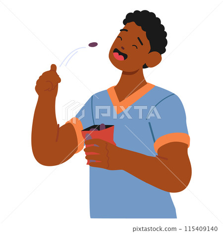 Man Enjoying A Healthy Organic Snack, Showing A Joyful Expression. Cartoon Vector Illustration Represents Healthy Eating 115409140