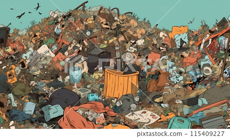 Utilization of garbage, waste. Ecological concept of separate collection. AI generated. 115409227