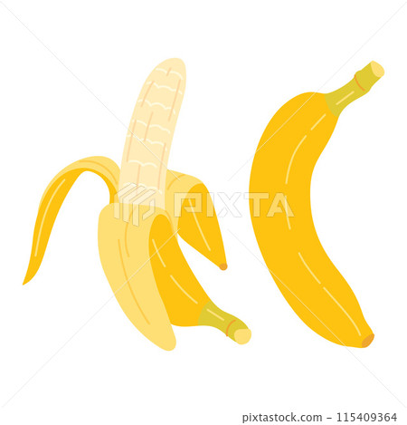Fresh ripe peeled and unpeeled banana cartoon style. Fresh ripe peeled and unpeeled banana cartoon style. 115409364