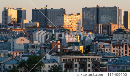 View of residential and office buildings in the center of the Russian capital in the early summer morning. 115409600