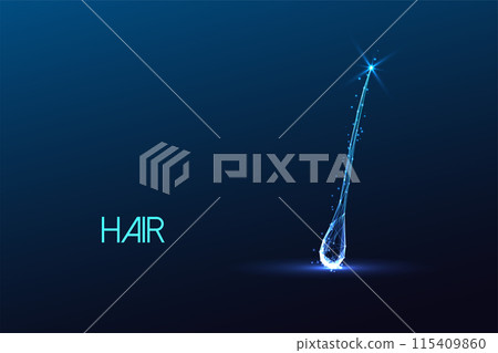 Abstract single hair strand isolated on dark blue background. Futuristic glowing low polygonal style 115409860