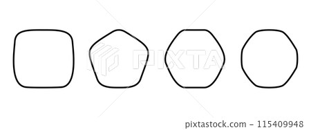 Set of geometric frames with rounded corners. Square, pentagon, hexagon and octagon shapes isolated on white background. Vector outline illustration Set of geometric frames with rounded corners. Square, pentagon, hexagon and octagon shapes isolated on white background. Vector outline illustration 115409948