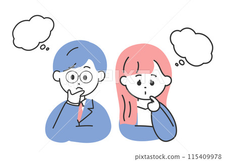 Illustration of a worried cute man and woman in a suit 115409978