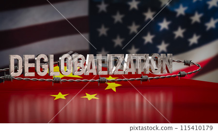 The deglobalization on china and America flag image 3d rendering. 115410179