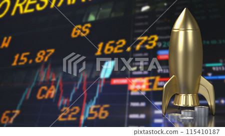 The gold Rocket and coins  for Business concept 3d rendering. 115410187