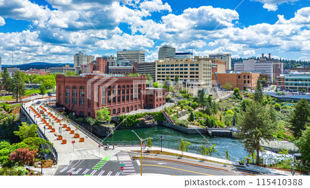 spokane post street bridge aerial downtown 115410388
