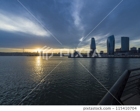 Evening view from the bayside of Baku, Azerbaijan Evening view from the bayside of Baku, Azerbaijan 115410704