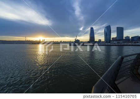 Evening view from the bayside of Baku, Azerbaijan Evening view from the bayside of Baku, Azerbaijan 115410705
