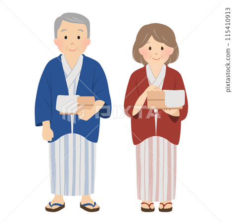 溫泉之旅_浴衣年長夫婦_向量插畫 115410913