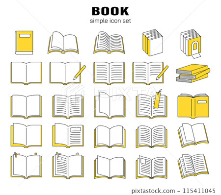 Book icon simple line drawing vector illustration material set cute reading stationery notebook yellow 115411045