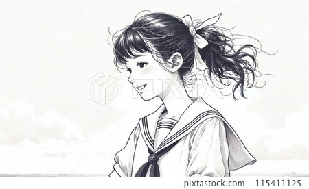 穿著水手服的高中女生插畫 115411125