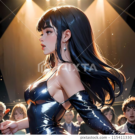 舞台上擺姿勢的女模特 115411330