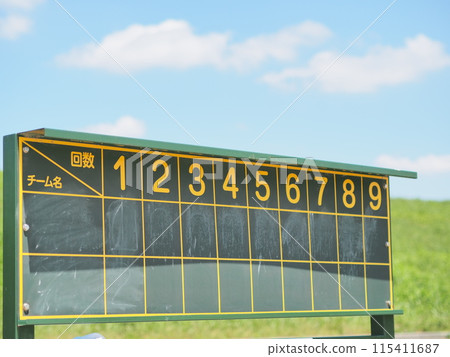 Baseball scoreboard (river bank, sunny day, from left) Baseball scoreboard (river bank, sunny day, from left) 115411687