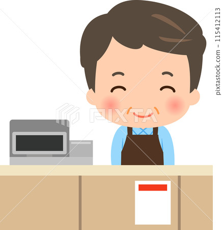 站在收銀台的中年男性店員 115412113