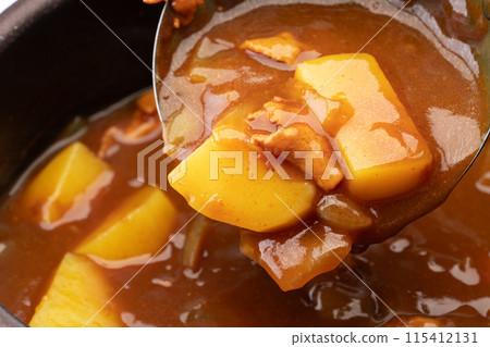 Close-up of homemade curry in a pot Close-up of homemade curry in a pot 115412131