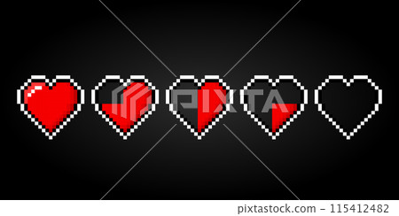 collection of heart in pixel art. for 8 bit games. 115412482