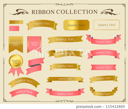Ribbon ornament design set and antique border and frame designs 115412605
