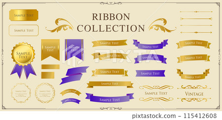 Ribbon ornament design set and antique border and frame designs 115412608