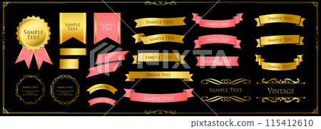 Ribbon ornament design set and antique border and frame designs 115412610