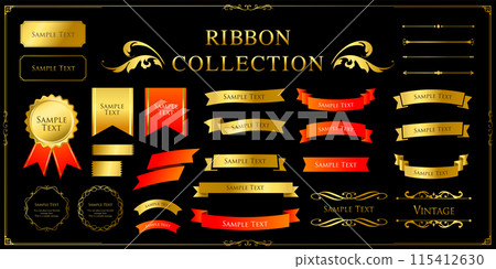 Ribbon ornament design set and antique border and frame designs 115412630