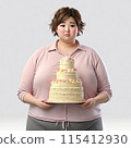 拿著蛋糕、表情焦慮的女人 AI 生成的圖像 115412930