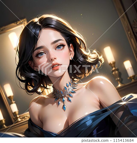 Young woman in a black dress 115413684
