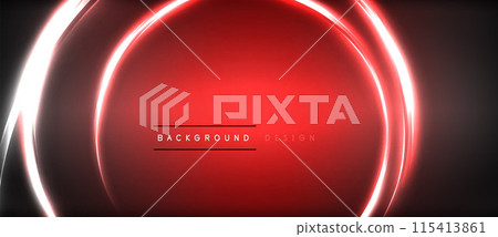 Neon glowing circle rays, light round lines in the dark, planet style neon wave lines. Energetic electric concept design for wallpaper, banner, background Neon glowing circle rays, light round lines in the dark, planet style neon wave lines. Energetic electric concept design for wallpaper, banner, background 115413861