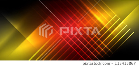 Neon dynamic diagonal light rays background. Techno digital geometric concept design for wallpaper, banner, presentation, background 115413867