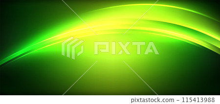 Neon glowing circle rays, light round lines in the dark, planet style neon wave lines. Energetic electric concept design for wallpaper, banner, background 115413988