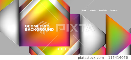 Metal triangles with colorful bright triangles. Geometric modern minimalist design template 115414056
