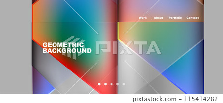 Metal triangles with colorful bright triangles. Geometric modern minimalist design template 115414282
