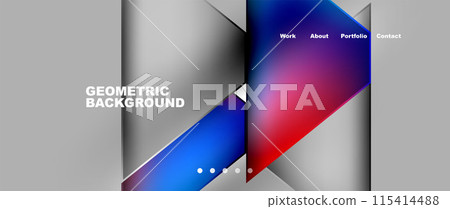 Metal triangles with colorful bright triangles. Geometric modern minimalist design template 115414488