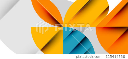 Minimal geometric elements on white. Petals, round triangles, star Minimal geometric elements on white. Petals, round triangles, star 115414538