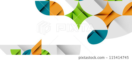 Minimal geometric elements on white. Petals, round triangles, star Minimal geometric elements on white. Petals, round triangles, star 115414745