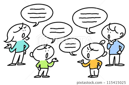 People having a discussion, quarrel, argument, debate, fight, family, simple and cute line drawing illustration 115415025