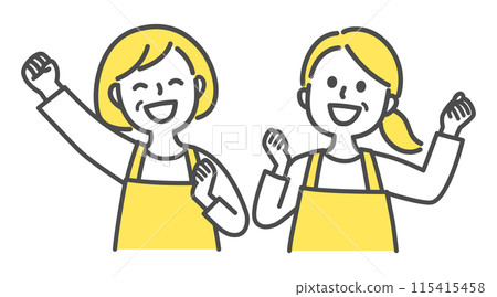 Two middle-aged women wearing aprons 115415458
