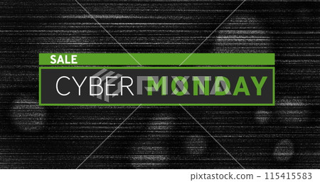 Image of sale cyber monday text on black and green banner over distressed black background 115415583