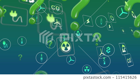 Image of ecology icons and question marks on green background 115415626